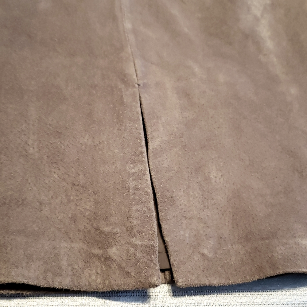 St. John's Bay NEW Suede Leather Skirt A-line Below Knee Back Slit 8 Tan - Picture 3 of 12